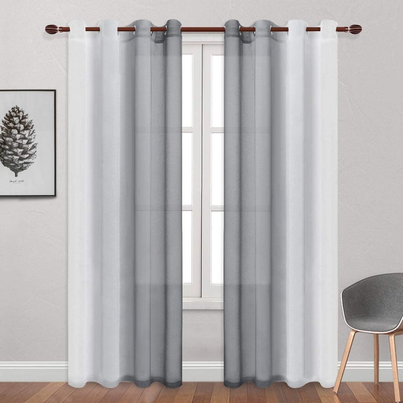 DWCN Grey Faux Linen Ombre Sheer Curtains - Semi Voile Gradient Grommet Top Curtains for Bedroom and Living Room, Set of 2 Window Curtain Panels, 52 x 84 Inches Long - Image 2